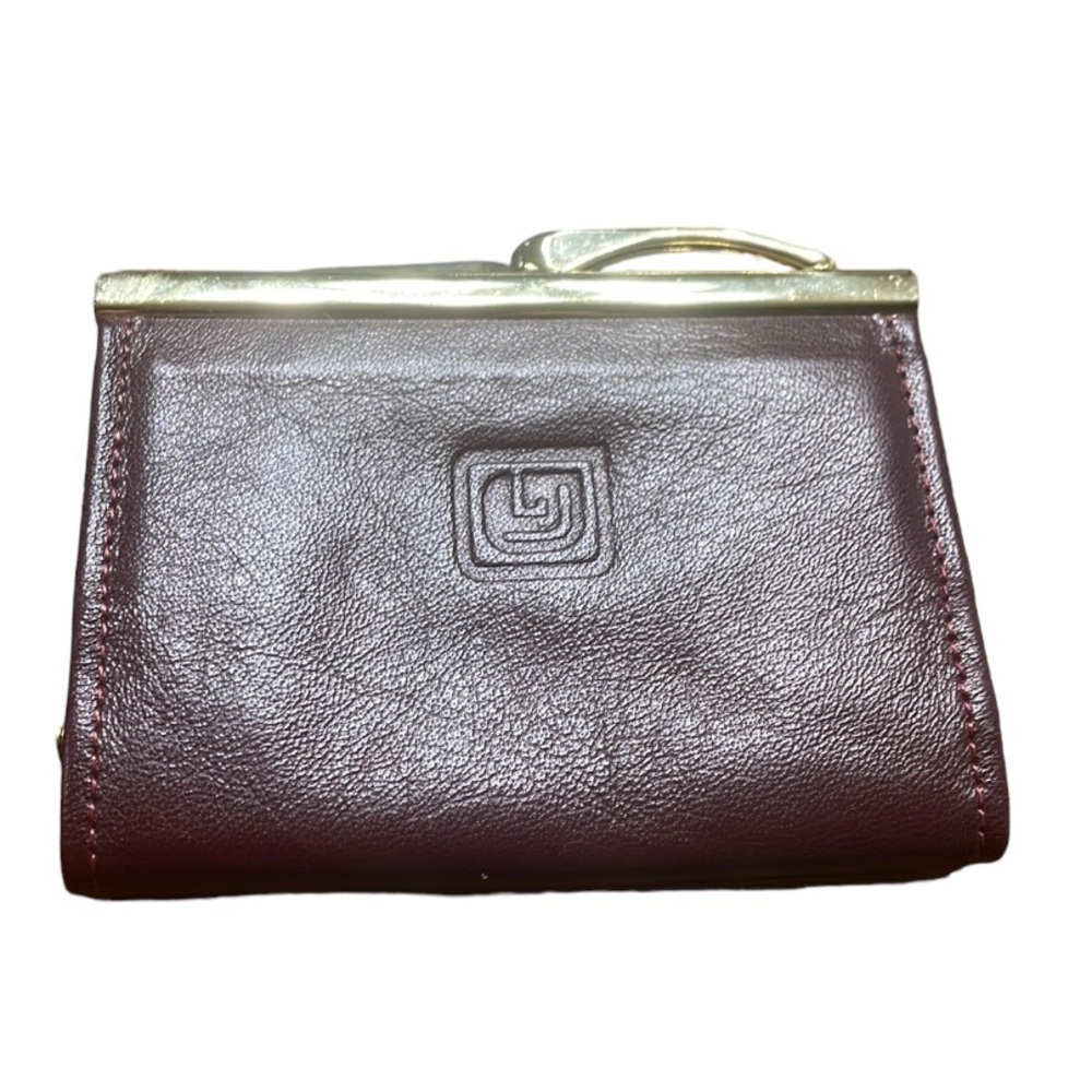 Vintage Amity Leather Kisslock Coin Purse Burgundy Maroon Plum Wine Color